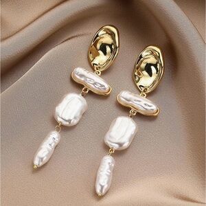 Gold Pearl Drop Earrings Women Large Statement Baroque Earrings Drop & Dangle